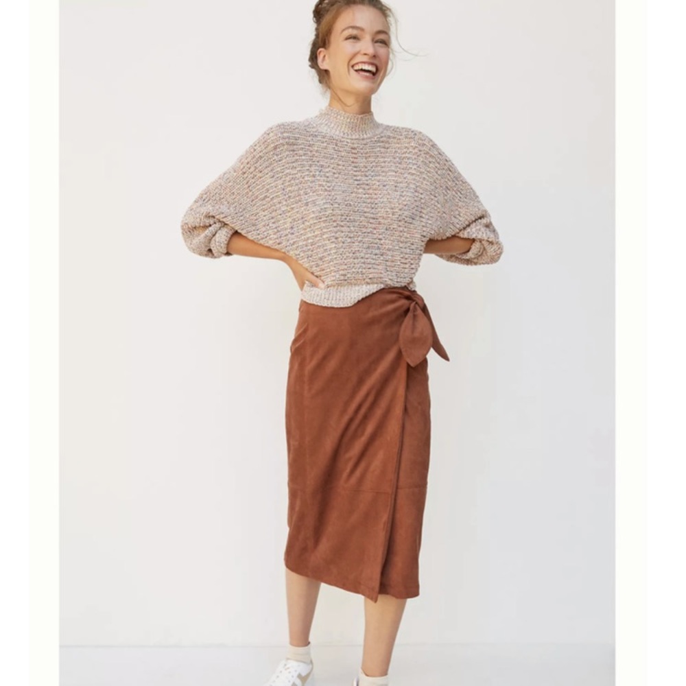 NWT Anthropologie Lauren Faux Suede Warp Skirt